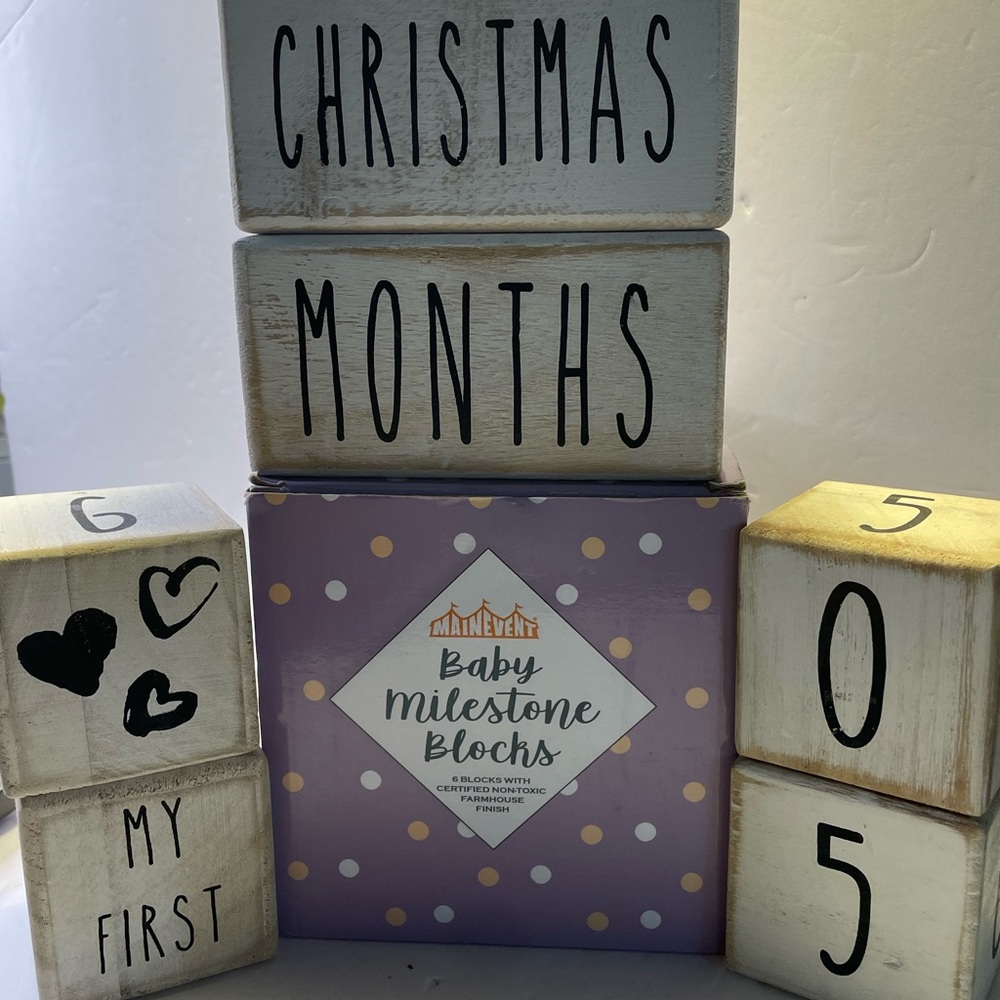 Mainevent Baby Monthly Milestone Six Blocks Month Distressed White